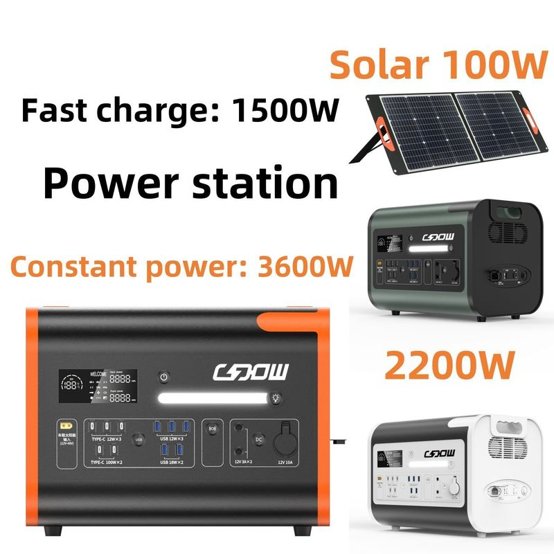 휴대용 태양광 발전소 2000W 재충전 가능한 휴대 전화 충전기 AC 출력 220V 야외 비상 RV 발전기
