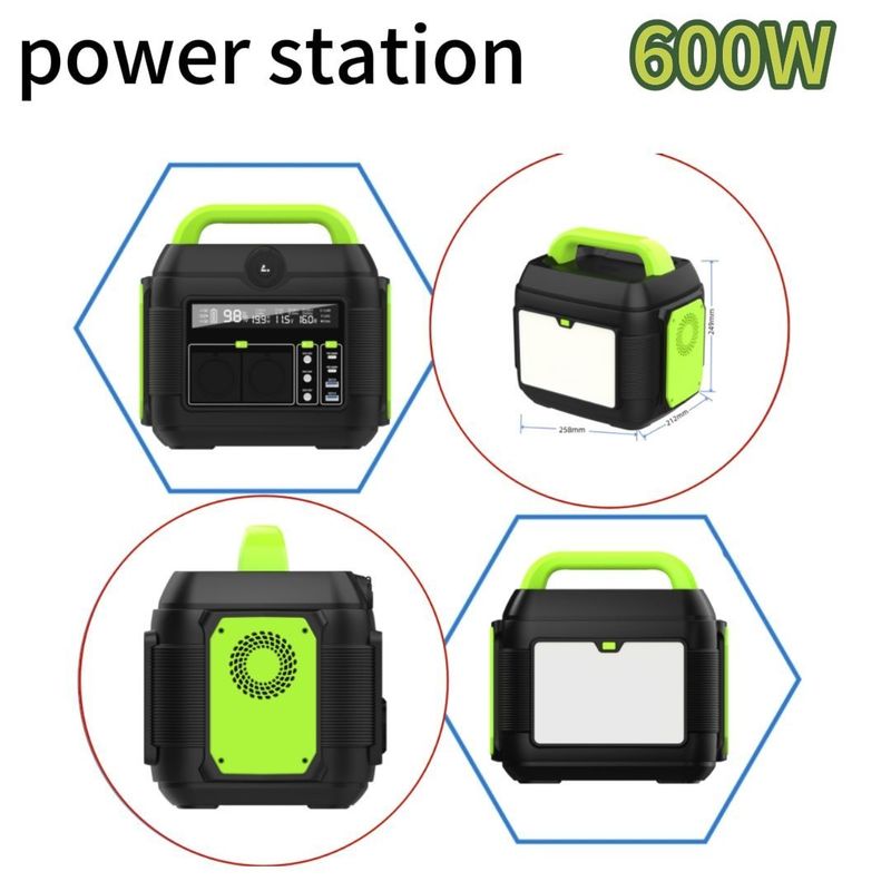 110V/220V 지원 휴대용 발전소 600W/1500W 출력 및 DC 출력 12-13V 10A