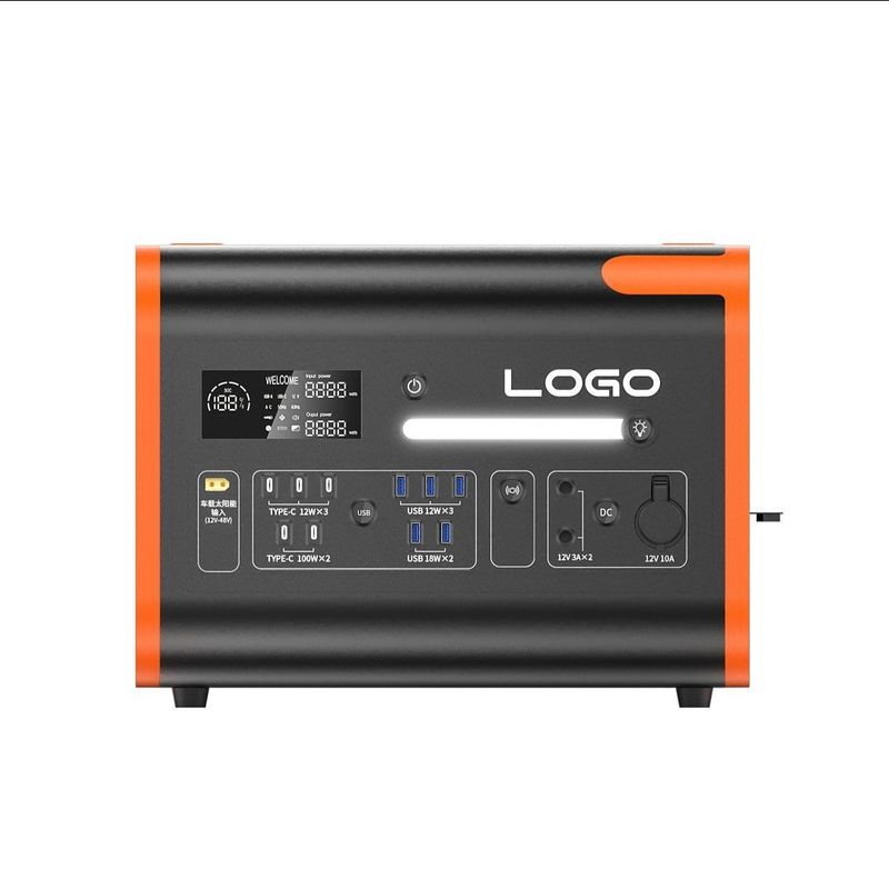 2400W 태양 전지 충전 휴대용 태양 에너지 저장 배터리 발전소 오렌지 검은색